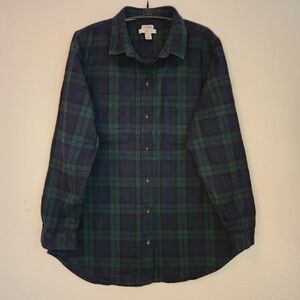 L.L. Bean Women's Scotch Plaid Casual Flannel Shirt - Dark Green & Navy, Size LP